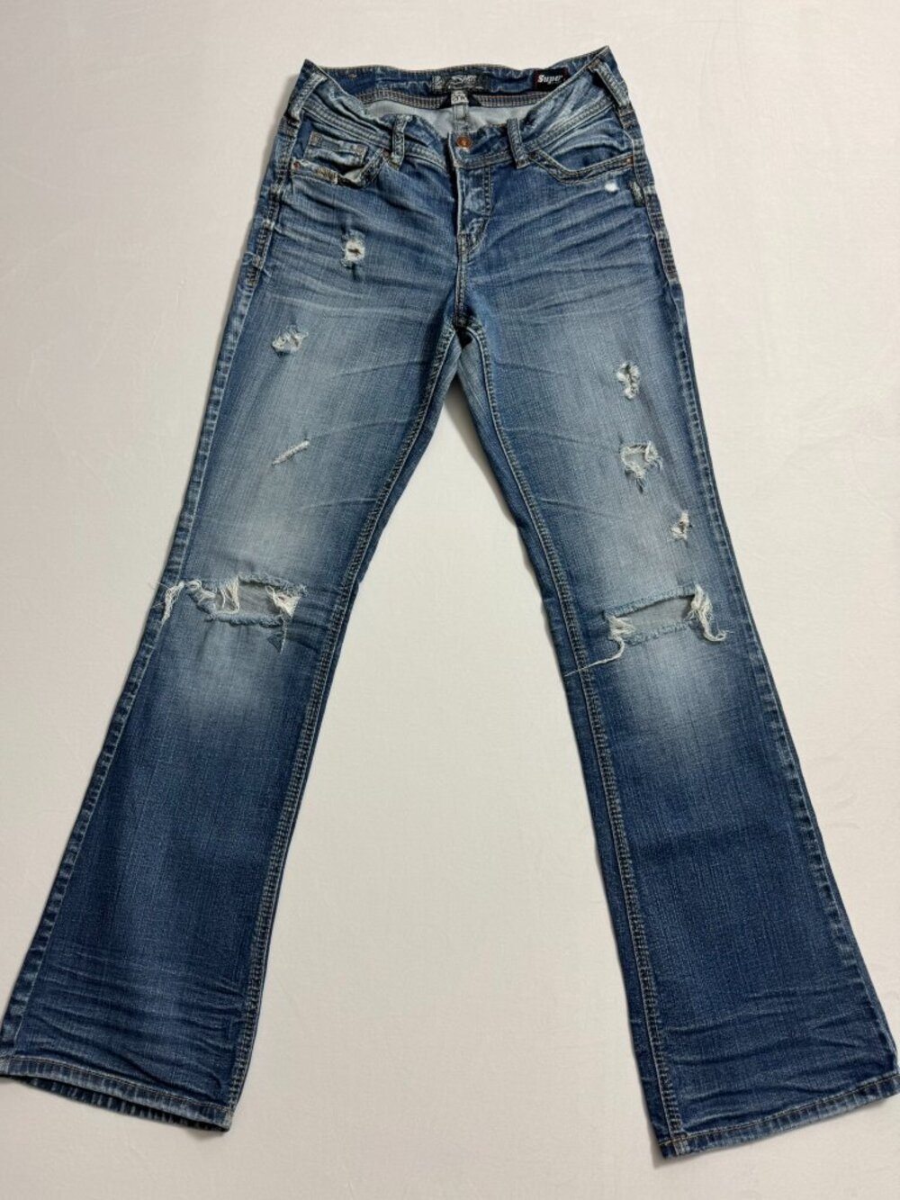 Silver Jeans Co Suki Mid Bootcut Distressed Stretch Jeans W26 L33